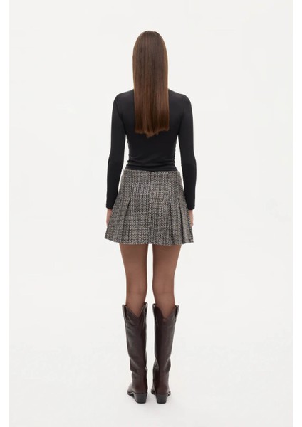 Pileli Düğme Aksesuarlı Tüvit Kahverengi Kadın Etek ETK00879 fırsatları