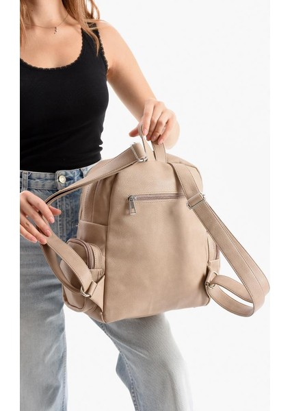 Suni Deri Kadın Sırt Çantası 38*28 cm Mega Bag Günlük Kullanıma Uygun Çok Cepli Içi Astarlı modelleri