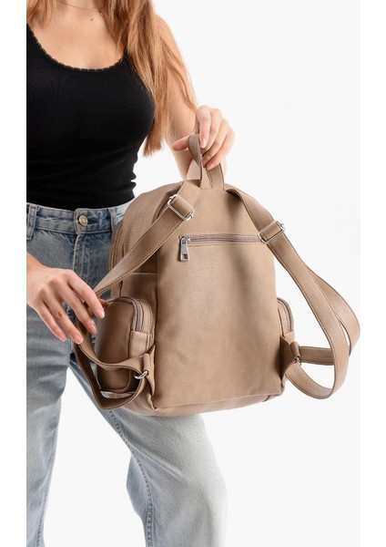 Suni Deri Kadın Sırt Çantası 38*28 cm Mega Bag Günlük Kullanıma Uygun Çok Cepli Içi Astarlı modelleri