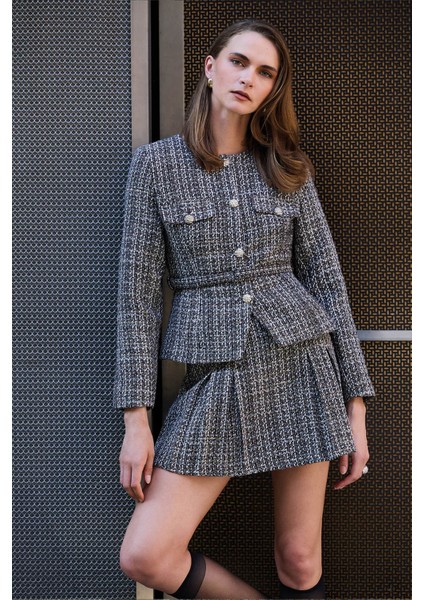 Kemerli Düğme Detaylı Tüvit Kahverengi Kadın Ceket CKT00883