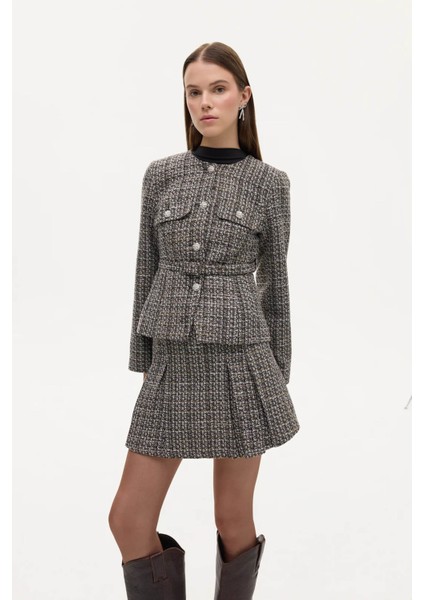 Kemerli Düğme Detaylı Tüvit Kahverengi Kadın Ceket CKT00883 modelleri