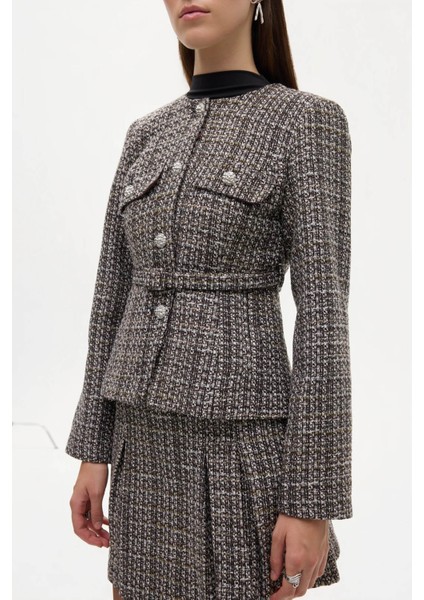 Kemerli Düğme Detaylı Tüvit Kahverengi Kadın Ceket CKT00883 fırsatları