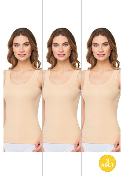 Kadın Ribana Geniş Askılı Pamuklu Likralı Detaylı Atlet 3'lü Paket