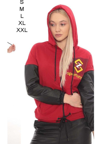 Deri Pantolonlu Taşlı Eşofman Takımı