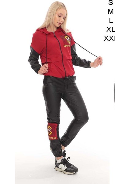 Deri Pantolonlu Taşlı Eşofman Takımı fiyatları