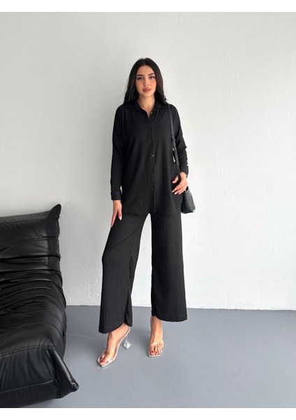 Gofre Uzun Kol Gömlekli Bürümcük Gömlekli Geniş Paçalı Ikili Takım fırsatları