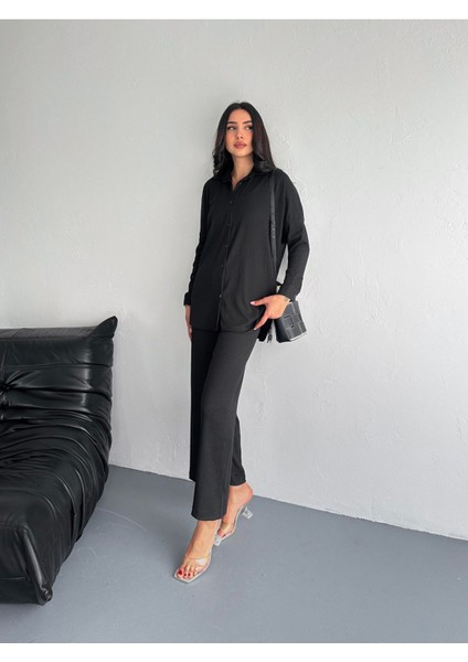 Gofre Uzun Kol Gömlekli Bürümcük Gömlekli Geniş Paçalı Ikili Takım indirimleri