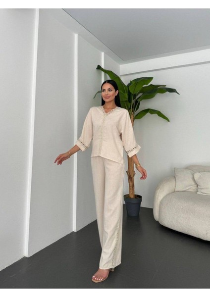 Dantelli Pantolunlu Keten Takım modelleri