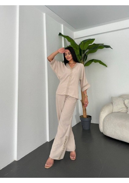 Dantelli Pantolunlu Keten Takım modelleri