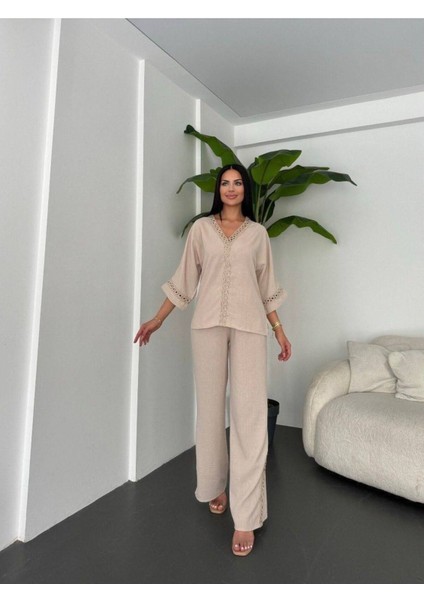 Dantelli Pantolunlu Keten Takım indirimleri