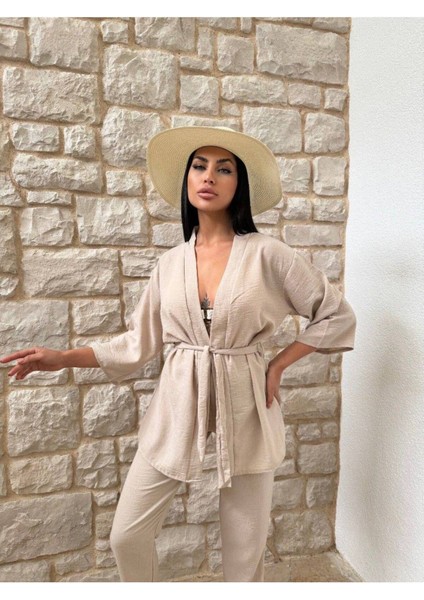 Kimono Bambu Keten Gömlekli Pantolunlu Takım