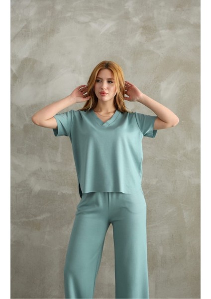 Modal Kumaş V Yaka Kısakol Eşofman Takım