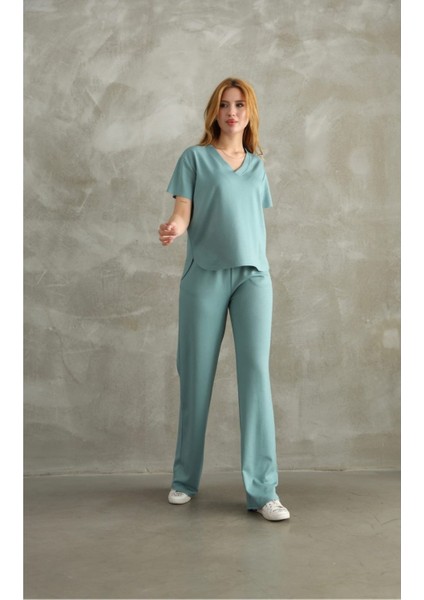 Modal Kumaş V Yaka Kısakol Eşofman Takım modelleri