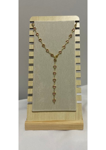 Pembe Kalp Detaylı Gold Y Kolye modelleri