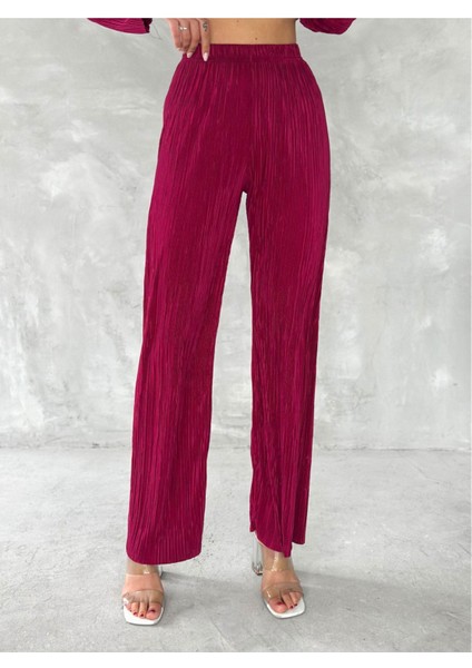 Piliseli Kumaş Beli Lastikli Rahat Kalıp Geniş Paça Pantolun Gömlekli Takım fırsatları