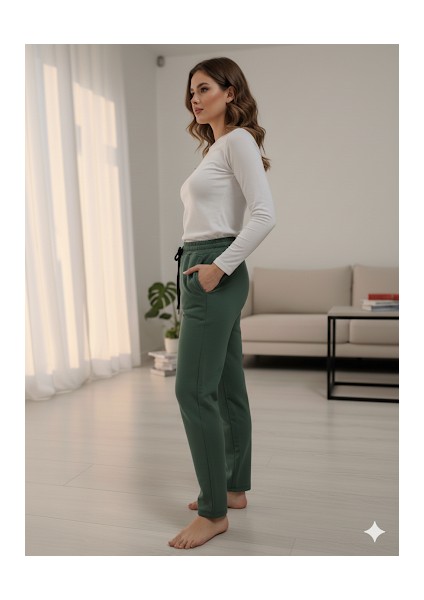 Unisex 3 Iplik Şardonsuz Düz Yüksel Bel Düz Paça Cepli Eşofman Altı fiyatları