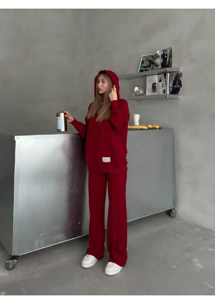 Oversize Kapşunlu Fermuarlı Etiket Detaylı 2 Iplik Kumaş Eşofman Takımı