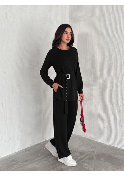 Kemerli Modal Kumaş Geniş Paça Takım modelleri