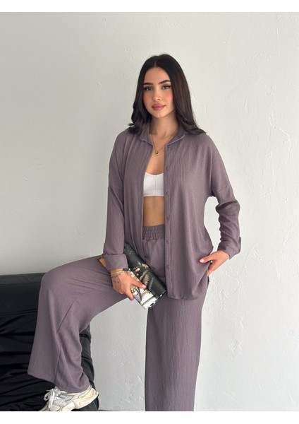Gofre Uzun Kol Gömlekli Bürümcük Gömlekli Geniş Paçalı Ikili Takım fiyatları