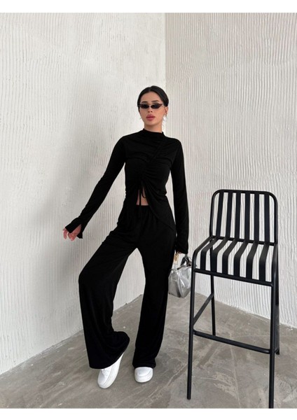 Sandy Kumaş Körüklü Bluz Pantolon Ikili Takım fiyatları