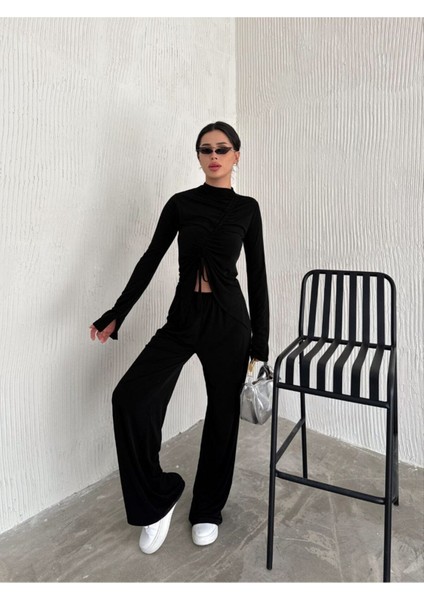 Sandy Kumaş Körüklü Bluz Pantolon Ikili Takım modelleri