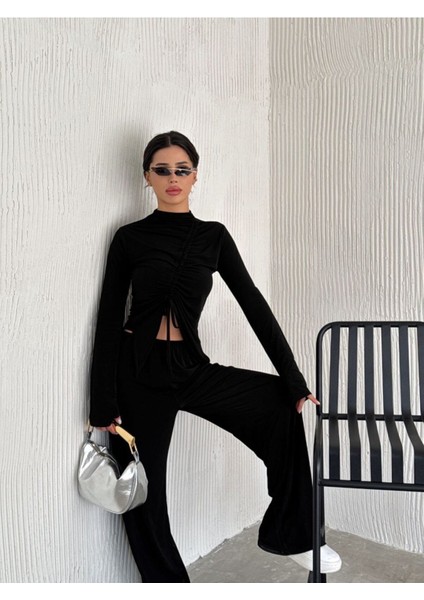 Sandy Kumaş Körüklü Bluz Pantolon Ikili Takım fırsatları