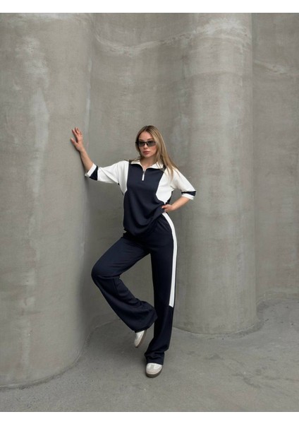 Garnili Yarım Fermuarlı Oversize Geniş Paça Yumuşak Doku Modal Kumaş Eşofman Takım modelleri