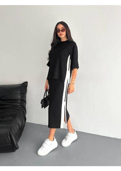 Yırtmaçlı Garnili Yumuşak Doku Modal Kumaş Etekli Takım