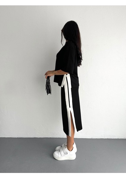 Yırtmaçlı Garnili Yumuşak Doku Modal Kumaş Etekli Takım modelleri