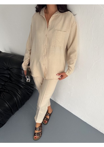 Aerobin Keten Gömlek Pantolon 2li Alt Üst Takım modelleri