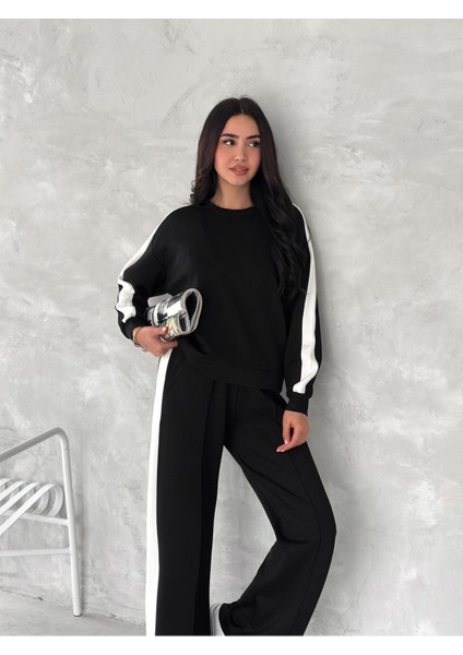 Geniş Şeritli Yumuşak Doku Modal Kumaş Eşofman Takım