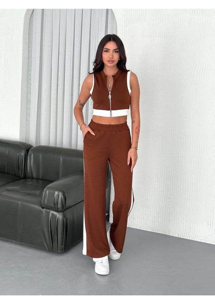 Yumuşak Doku Şerit Detaylı Fermuarlı Kolsuz Modal Kumaş Alt-Üst Takım fiyatları