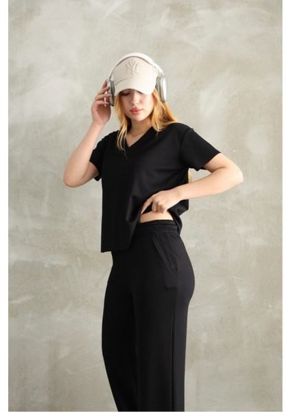 Modal Kumaş V Yaka Kısakol Eşofman Takım