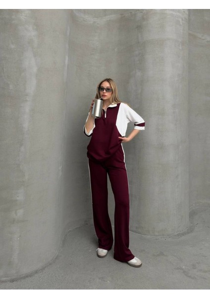 Garnili Yarım Fermuarlı Oversize Geniş Paça Yumuşak Doku Modal Kumaş Eşofman Takım modelleri