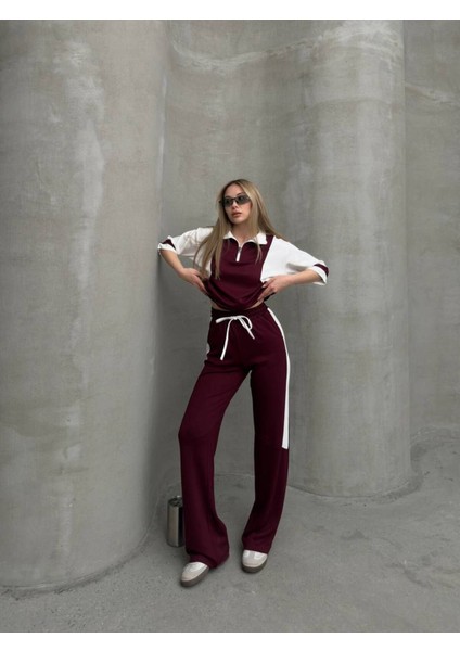 Garnili Yarım Fermuarlı Oversize Geniş Paça Yumuşak Doku Modal Kumaş Eşofman Takım fırsatları