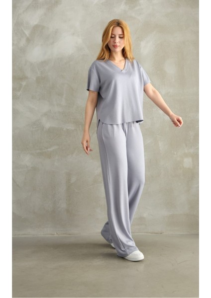 Modal Kumaş V Yaka Kısakol Eşofman Takım