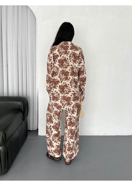 Beli Lastikli Desenli Modal Kumaş Geniş Paça Gömlekli Takım fırsatları