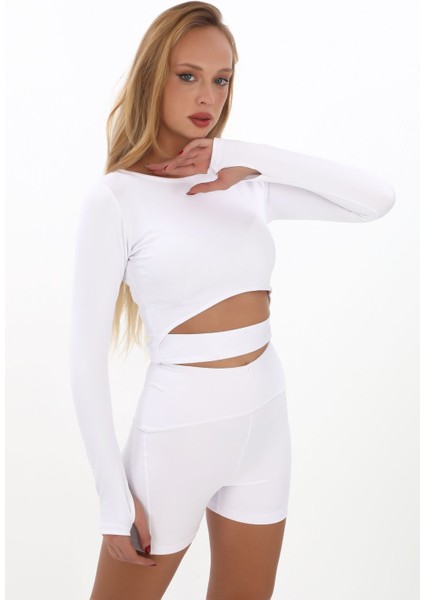 Bisiklet Yaka Esnek Şık Slimfit Kol Detaylı Bluz ve Toparlaycı Kombin Kısa Tayt Takım fırsatları