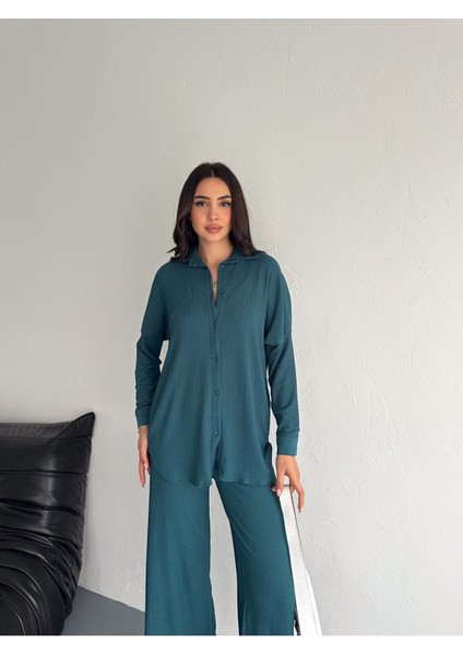 Gofre Uzun Kol Gömlekli Bürümcük Gömlekli Geniş Paçalı Ikili Takım fiyatları