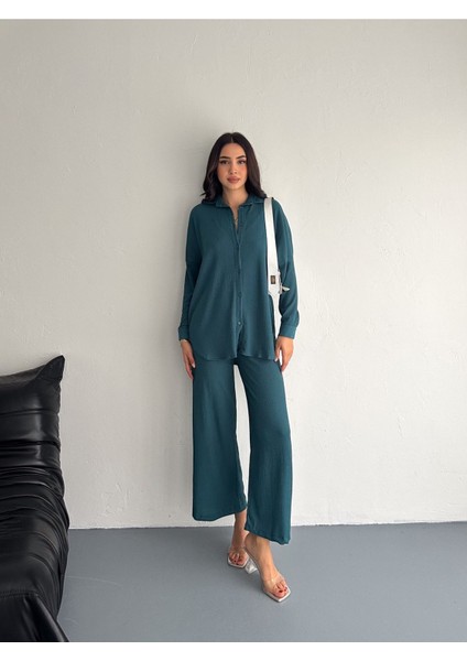 Gofre Uzun Kol Gömlekli Bürümcük Gömlekli Geniş Paçalı Ikili Takım fırsatları