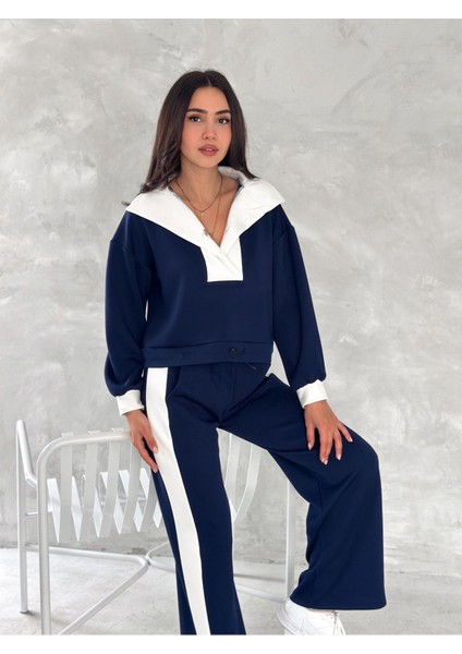 Devrik Yaka Garnili Geniş Şeritli Yumuşak Doku Modal Kumaş Eşofman Takım fırsatları