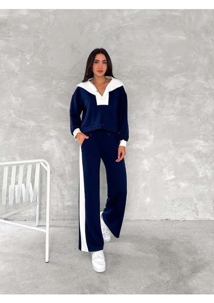 Devrik Yaka Garnili Geniş Şeritli Yumuşak Doku Modal Kumaş Eşofman Takım indirimleri