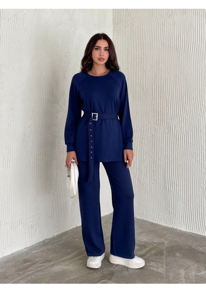 Kemerli Modal Kumaş Geniş Paça Takım