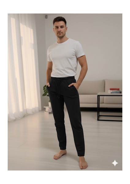 Unisex 3 Iplik Şardonsuz Düz Yüksel Bel Düz Paça Cepli Eşofman Altı fırsatları