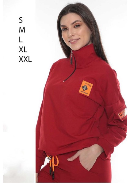 Kadın Eşofman Takımı Yarım Fermuarlı Komando Cepli Iki Iplik