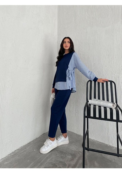 Poplin Bağlamalı Çizgi Detaylı Oversize Modal Kumaş Takım fırsatları
