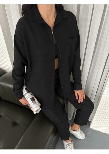 Aerobin Keten Gömlek Pantolon 2li Alt Üst Takım