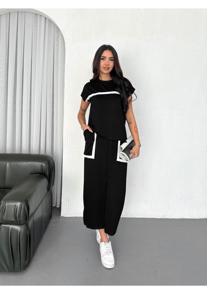 Şerit Detaylı Modal Kumaş Etekli Takım
