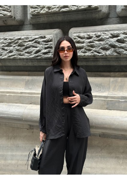 Yumuşak Doku Modal Kumaş Şalvarlı Gömlek Takım