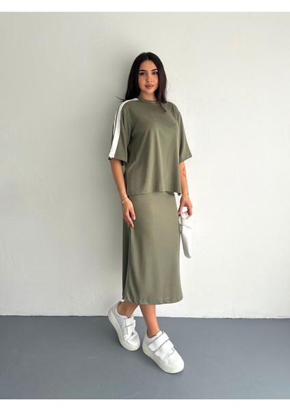 Yırtmaçlı Garnili Yumuşak Doku Modal Kumaş Etekli Takım